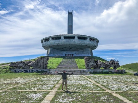 At the Buzludzha Monument overlanders overlanding home is where you park it