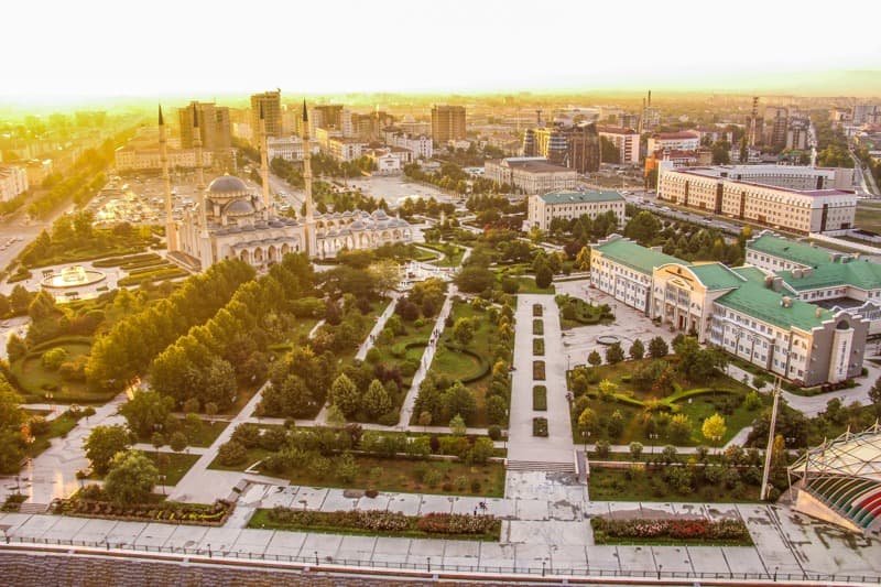 grozny in golden hour overlanding in grozny