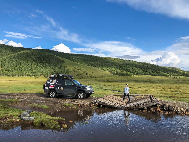 collapsed bridge overlanding in mongolia