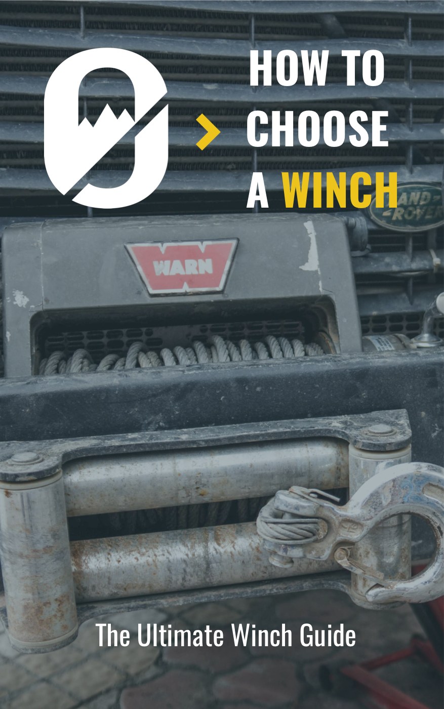 Cover of the winch guide, showing a Warn winch mounted on a Land Rover bumper